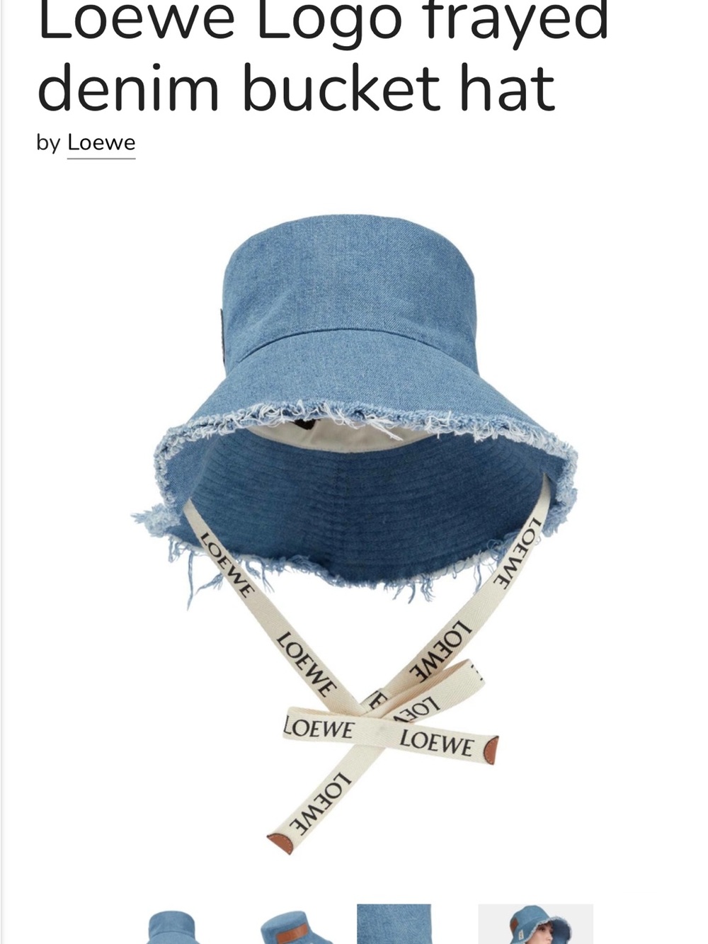 Loewe Light Blue Frayed Denim Bucket Hat with Branded Chin Straps